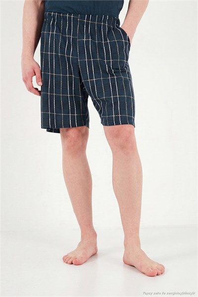 Kareli Pamuklu Regular Fit Şortlu Erkek Pijama Takımı 6572021 LACİVERT