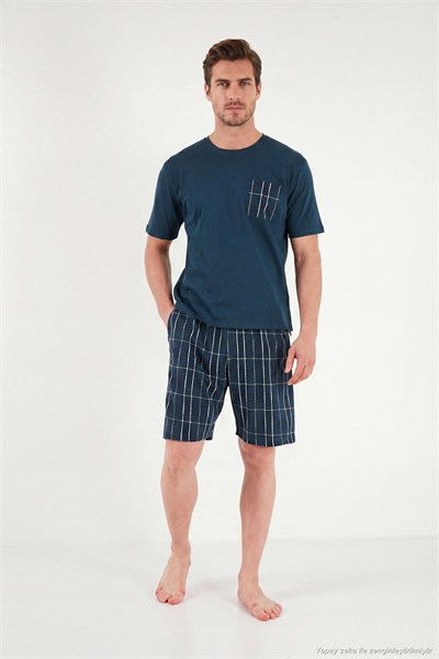 Kareli Pamuklu Regular Fit Şortlu Erkek Pijama Takımı 6572021 LACİVERT
