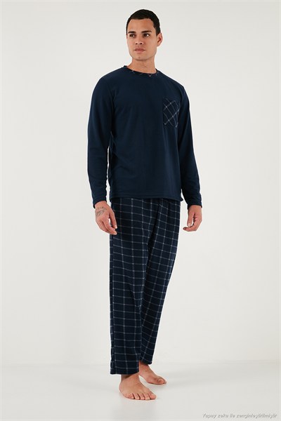 Kareli Yumuşak Dokulu Regular Fit Uzun Kollu Erkek Pijama Takımı 609611060 LACİVERT