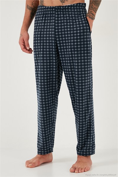 Kareli Yumuşak Dokulu Regular Fit Uzun Kollu Erkek Pijama Takımı 609611060 LACİVERT-GRİ