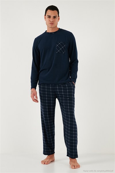 Kareli Yumuşak Dokulu Regular Fit Uzun Kollu Erkek Pijama Takımı 609611060 LACİVERT