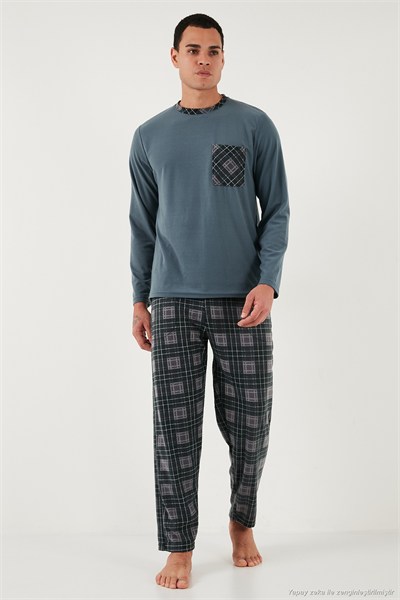 Kareli Yumuşak Dokulu Regular Fit Uzun Kollu Erkek Pijama Takımı 609611060 GRİ