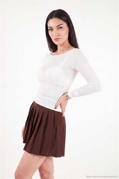 Kayık Yaka Transparan Triko Kadın Bluz 5866879 EKRU