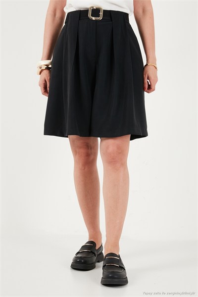 Kemerli Yüksek Bel Relaxed Fit Bermuda Kadın Short 145M39764 SİYAH