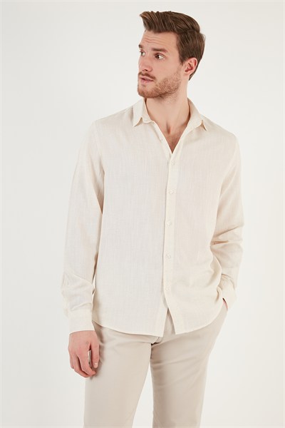Keten Görünümlü Oversize Fit Erkek Gömlek CF24S198102 TAŞ