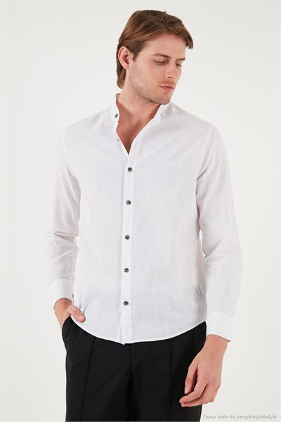 Keten Görünümlü Pamuklu Regular Fit Hakim Yaka Erkek Gömlek CF25S112637 BEYAZ