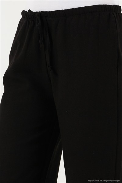 Keten Karışımlı Regular Fit Normal Bel Geniş Paça Kadın Pantolon 5866030 SİYAH