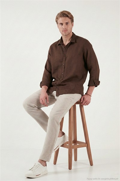 Keten Regular Fit Normal Bel Düz Paça Erkek Pantolon CF26S6110228 BEJ