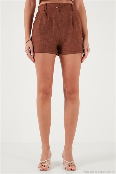 Kırçıllı Regular Fit Cepli Kısa Kadın Şort 5866201 KAHVE