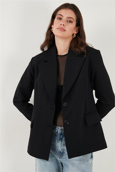Kruvaze Yaka Desenli Astar Detaylı Blazer Kadın Ceket 6523001 SİYAH