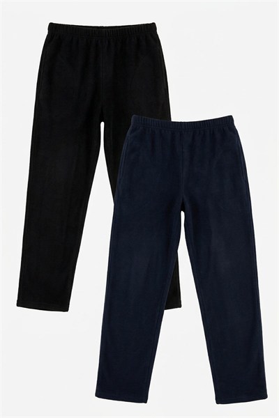 Lastikli Bel Düz Paça Ultra Soft Polar 2li Paket Erkek Pijama Altı 6098001S2 LACİVERT-SİYAH