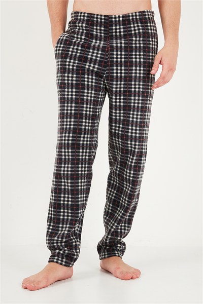 Lastikli Bel Düz Paça Ultra Soft Polar Erkek Pijama Altı 6098001 SİYAH-BORDO