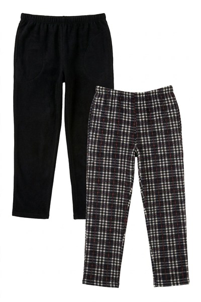 Lastikli Bel Düz Paça Ultra Soft Polar 2li Paket Erkek Pijama Altı 6098001S2 Siyah-SBordo