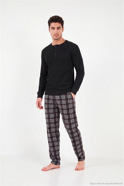 Lastikli Bel Düz Paça Ultra Soft Polar Erkek Pijama Altı 6098001 SİYAH-BORDO