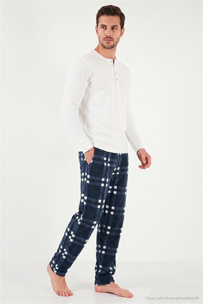Lastikli Bel Düz Paça Ultra Soft Polar Erkek Pijama Altı 6098001 LACİVERT-YEŞİL