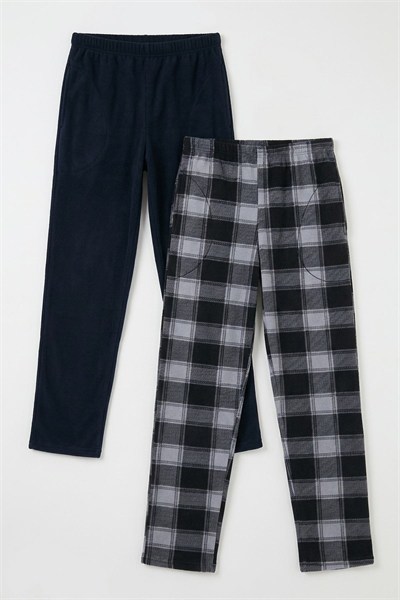 Lastikli Bel Düz Paça Ultra Soft Polar 2li Paket Erkek Pijama Altı 6098001S2 GRİ-LACİVERT