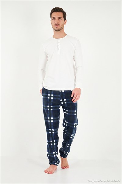 Lastikli Bel Düz Paça Ultra Soft Polar Erkek Pijama Altı 6098001 LACİVERT-YEŞİL