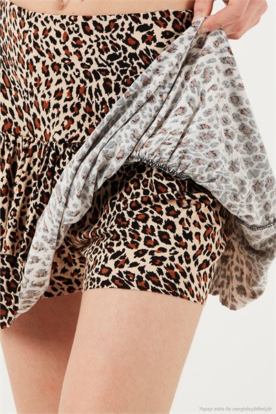 Leoparlı Slim Fit Fırfırlı Mini Boy Kadın Şort Etek 5866293 LEOPAR