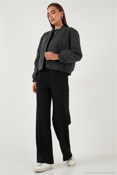 Loose Fit Sıfır Yaka Çıtçıtlı Kaşe Kısa Kadın Mont 6810178 ANTRASİT