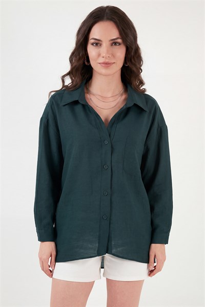 Modal Oversize Fit Uzun Kollu Kadın Gömlek 6834612 ZÜMRÜT