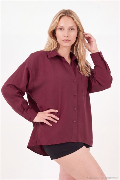 Modal Oversize Fit Uzun Kollu Kadın Gömlek 6834612 BORDO