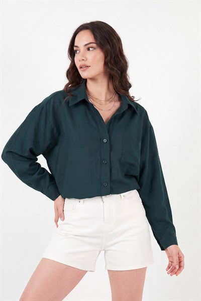Modal Oversize Fit Uzun Kollu Kadın Gömlek 6834612 ZÜMRÜT
