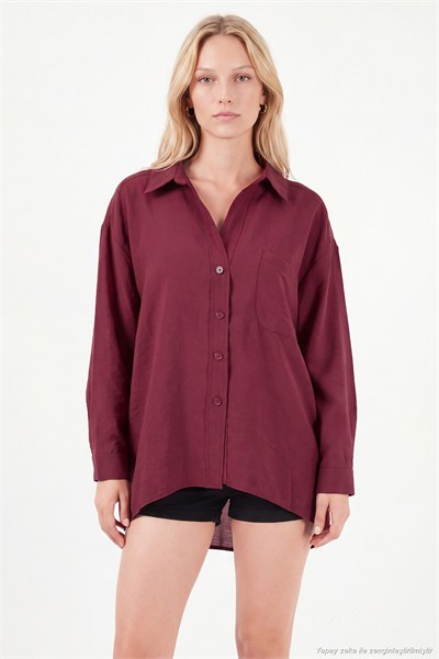 Modal Oversize Fit Uzun Kollu Kadın Gömlek 6834612 BORDO