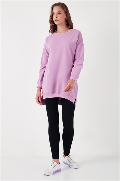 Modest Pamuklu Bisiklet Yaka Oversize Fit Kadın Tunik 5864896 LİLA