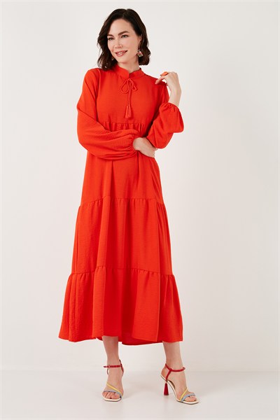 Modest Regular Fit Dik Yaka Uzun Kadın Elbise 611EL545 ORANJ