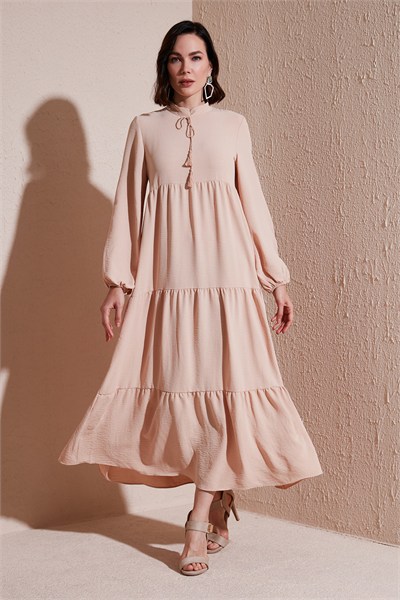 Modest Regular Fit Dik Yaka Uzun Kadın Elbise 611EL545 BEJ