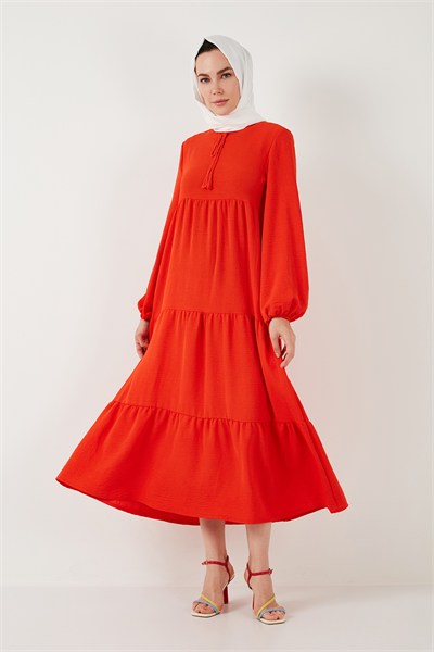 Modest Regular Fit Dik Yaka Uzun Kadın Elbise 611EL545 ORANJ