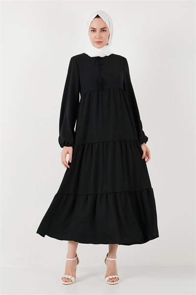 Modest Regular Fit Dik Yaka Uzun Kadın Elbise 611EL545 SİYAH