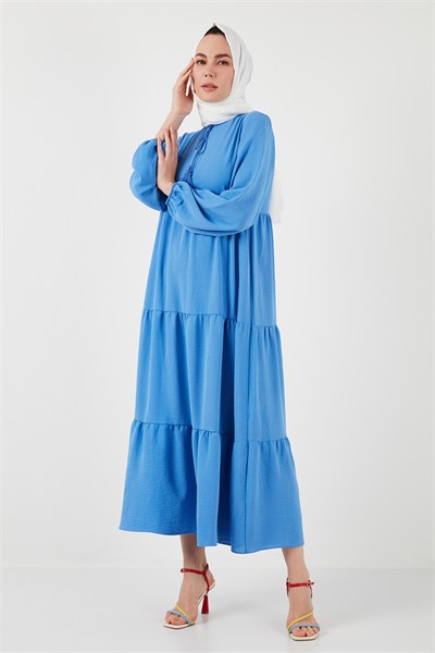 Modest Regular Fit Dik Yaka Uzun Kadın Elbise 611EL545 AÇIK MAVİ