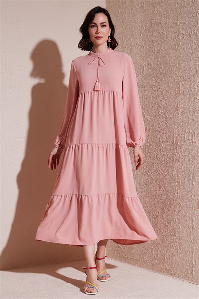 Modest Regular Fit Dik Yaka Uzun Kadın Elbise 611EL545 GÜL KURUSU