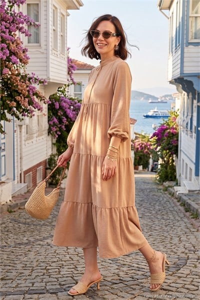 Modest Regular Fit Dik Yaka Uzun Kadın Elbise 611EL545 CAMEL
