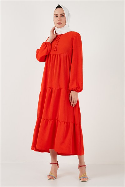 Modest Regular Fit Dik Yaka Uzun Kadın Elbise 611EL545 ORANJ