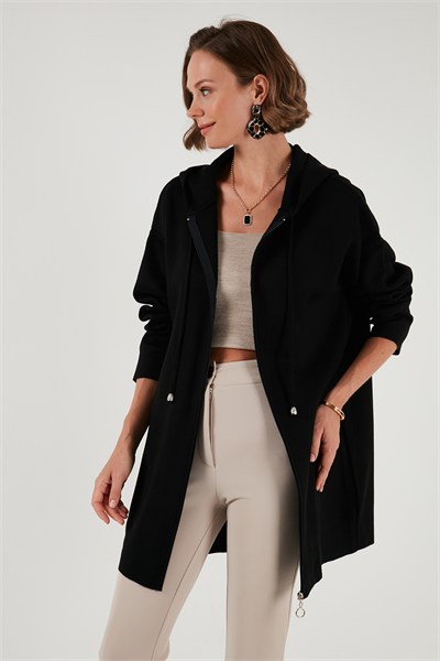 Modest Regular Fit Kapüşonlu Tesettür Triko Kadın Hırka 4616176 SİYAH