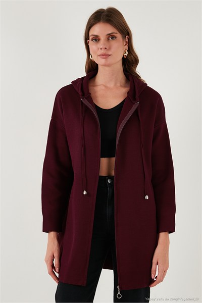 Modest Regular Fit Kapüşonlu Tesettür Triko Kadın Hırka 4616176 BORDO