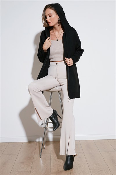 Modest Regular Fit Kapüşonlu Tesettür Triko Kadın Hırka 4616176 SİYAH