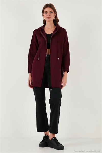 Modest Regular Fit Kapüşonlu Tesettür Triko Kadın Hırka 4616176 BORDO