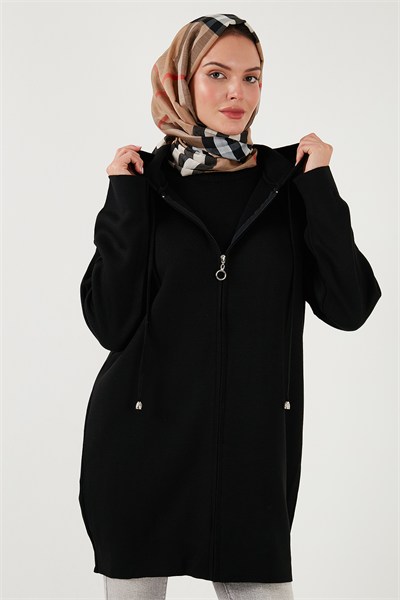 Modest Regular Fit Kapüşonlu Tesettür Triko Kadın Hırka 4616176 SİYAH