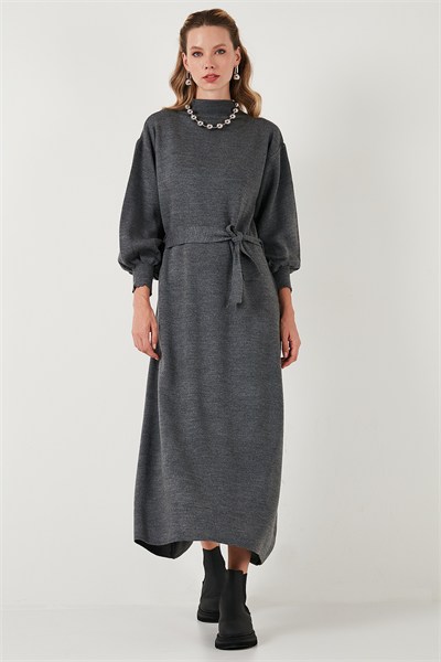 Modest Relaxed Fit Bisiklet Yaka Triko Kadın Elbise 4616198 KOYU GRİ