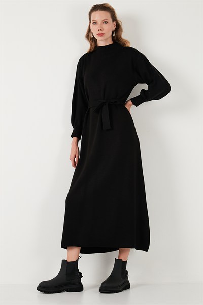 Modest Relaxed Fit Bisiklet Yaka Triko Kadın Elbise 4616198 SİYAH