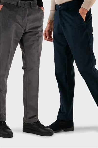 Normal Bel Regular Fit Düz Paça 2li Paket Erkek Kadife Pantolon 645MERLINS2 GRİ-LACİVERT