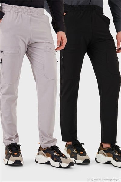 Normal Kalıp Kargo Cepli Lastikli Bel Trekking ve Kurye 2li Paket Erkek Pantolon 693710S2 SİYAH-GRİ