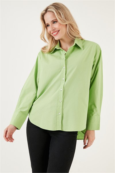 Oversize % 100 Pamuk Poplin Kadın Gömlek CF21S163867 FISTIK YEŞİL