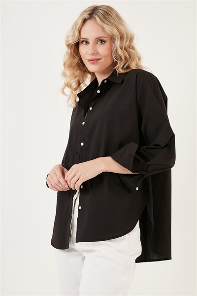Oversize % 100 Pamuk Poplin Kadın Gömlek CF21S163867 SİYAH