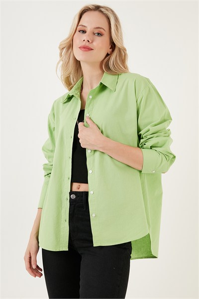 Oversize % 100 Pamuk Poplin Kadın Gömlek CF21S163867 FISTIK YEŞİL