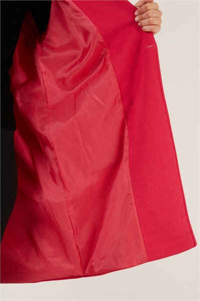 Oversize Çift Düğmeli Kruvaze Yaka Uzun Kadın Kaban 6230043 FUŞYA