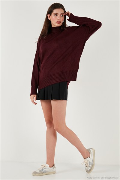 Oversize Fit Balıkçı Yaka Yumuşak Dokulu 2li Paket Triko Kadın Kazak 680KZ00469S2 ANTRASİT-BORDO